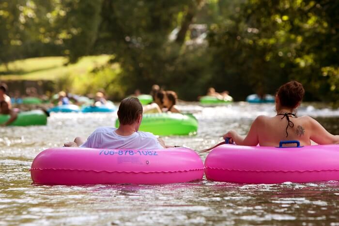 family tubing in camping